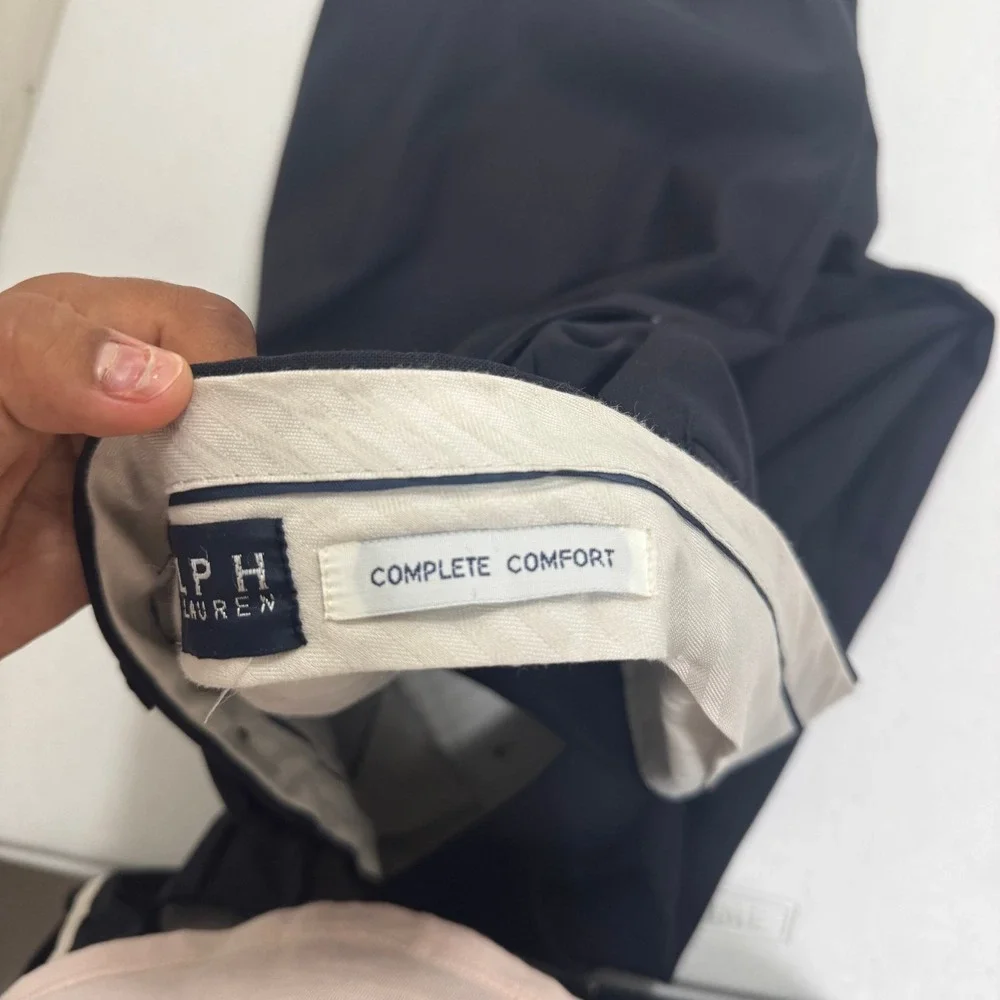 Ralph Lauren Mens Dress Pants Navy Blue Flat Front Complete‎ Comfort 37x27.25